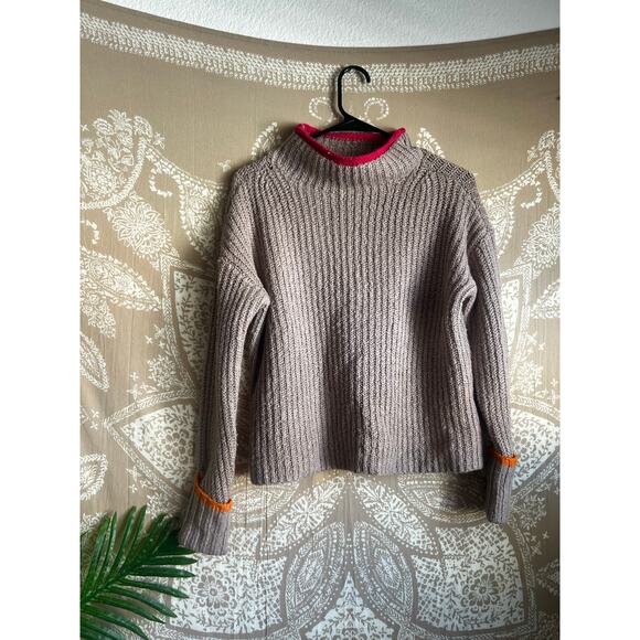 The Maeve Mock-Neck Color-Tipped Sweater in Taupe - Picture 5 of 11
